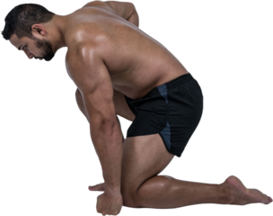 Muscular man flexing for camera