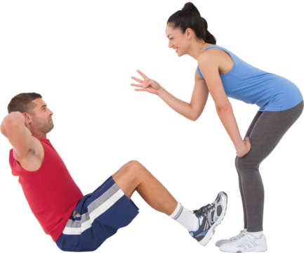 Trainer counting man doing sit ups