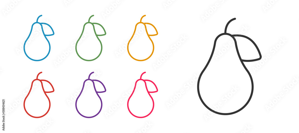 Poster set line pear icon isolated on white background. fruit with leaf symbol. set icons colorful. vector