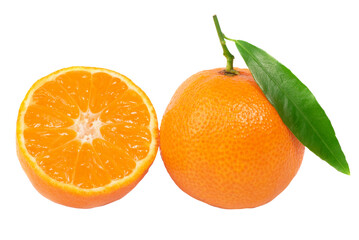 Fototapeta na wymiar Orange mandarins with green leaf in PNG isolated on transparent background