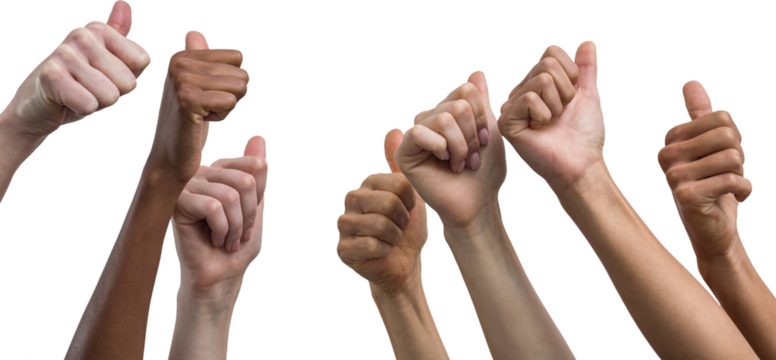 Multiethnic women showing their thumbs up