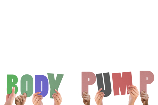 Hands holding up body pump - Powered by Adobe