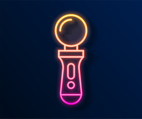 Glowing neon line VR controller game icon isolated on black background. Virtual reality experience, sensation of presence, position-tracking technology device. Vector