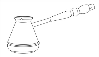Cezva. Coffee maker. Coloring page. Black outline.