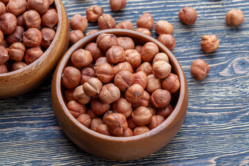 peeled hazelnut nuts close-up on the table