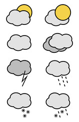 Set of gray clouds. Weather icons set. Weather forecast