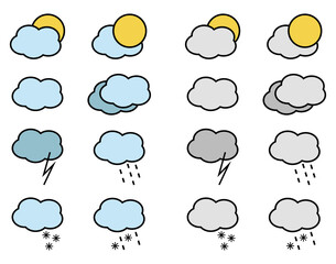 Obraz premium Set of blue and gray clouds. Weather icons set. Weather forecast