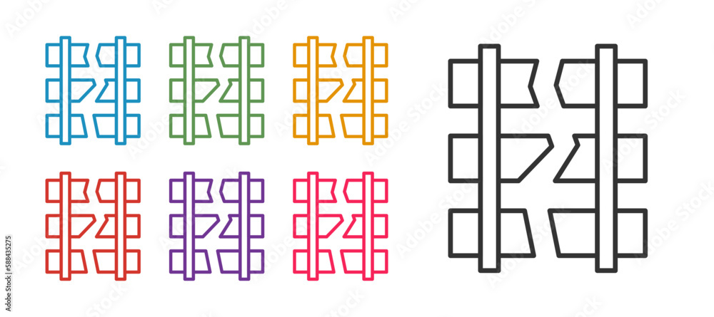 Poster set line broken or cracked rails on a railway icon isolated on white background. set icons colorful.