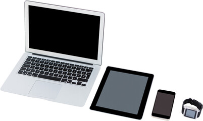 Electronic gadgets on white background