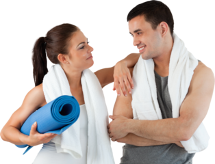 Healthy couple going to practice yoga