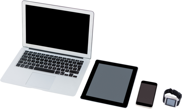 Electronic gadgets on white background - Powered by Adobe