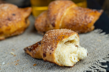 Bagels made of cottage cheese dough stuffed with cottage cheese and raisins