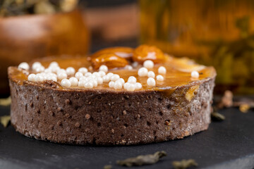 Crispy cake with salted caramel and nuts