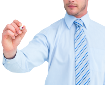 Businessman in shirt writing with a marker