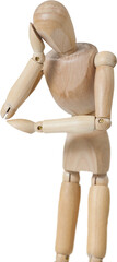 3d Thoughtful wooden figurine pretending to lean 