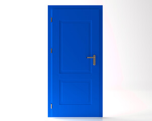 Closed blue door with frame Isolated on background, 3d rendering design. 
