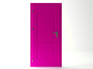 Closed pink door with frame Isolated on background, 3d rendering design. 
