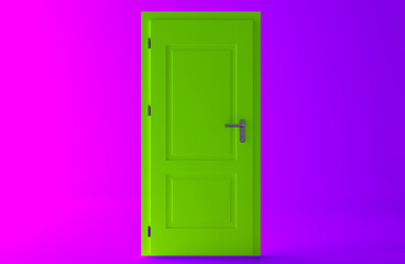 Closed green door with frame Isolated on background, 3d rendering design. 
