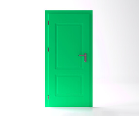Closed green door with frame Isolated on background, 3d rendering design. 
