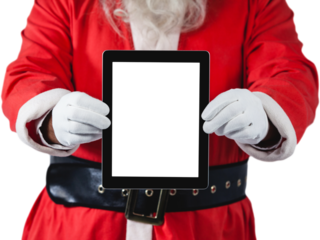Santa Claus holding digital tablet for advertisement