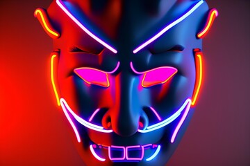 Neon 3D image of oni mask 8k - generative ai