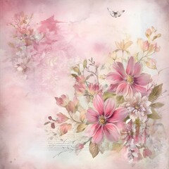 Pink Floral shabby chis background, scrapbookig paper background, junk journal paper, printable paper