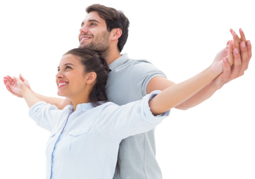 Cute couple standing with arms out