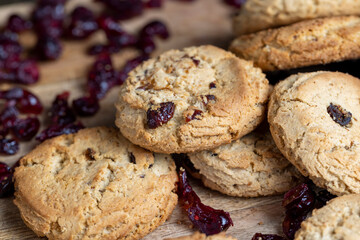 Fresh oatmeal cookies with dried red cranberries