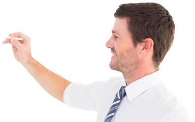 Business man writing with chalk