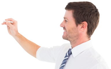 Business man writing with chalk