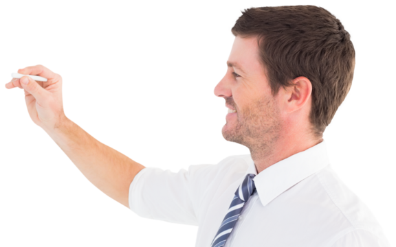 Business man writing with chalk