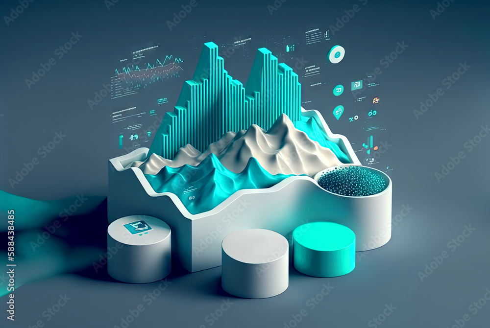 Leinwandbilder Abstract data graph concept with data clusters and particles. Digital sorting and management concept for business and finance. Generated AI.