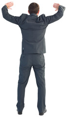 Businessman standing with hands up