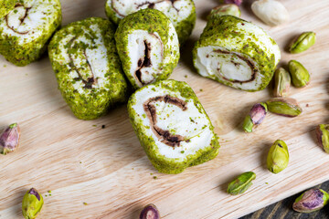 Sweet Turkish delight with fried crushed pistachios