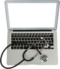Close-up of stethoscope on laptop