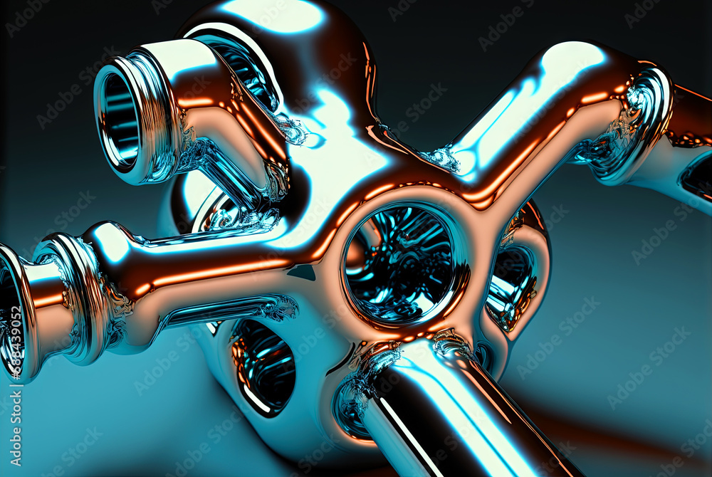 Poster Abstract chrome pipes composition. Industry themed background with shiny metallic connected pipes. Generated AI.
