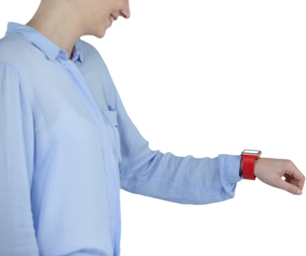 Businesswoman wearing smartwatch