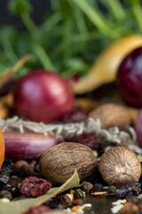 nutmeg and other spices mixed on the table