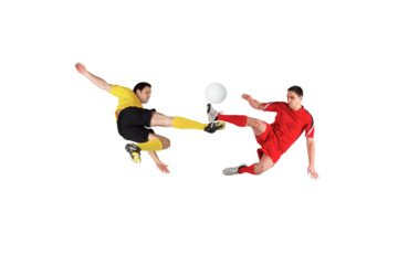 Football players tackling for the ball