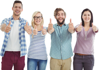 Portrait of smiling business people with thumbs up 