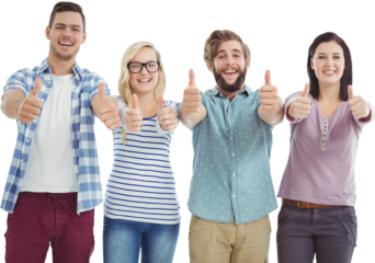 Portrait of smiling business people with thumbs up 