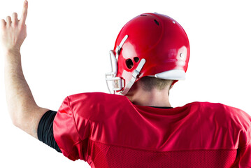 Rear view of american football player triumphing 