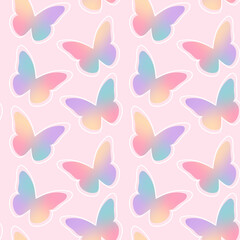 Y2k gradient seamless pattern with butterflies. Abstract geometric shape in trendy retro style.