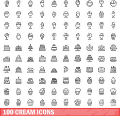 100 cream icons set. Outline illustration of 100 cream icons vector set isolated on white background