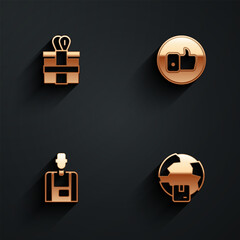 Set Gift box, Hand like, Seller and Worldwide shipping icon with long shadow. Vector
