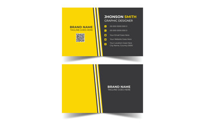 Modern Yellow And Black Corporate Creative and Clean Business Card Design Template Name Card Visiting Card Simple Flat Horizontal Vector Design Layout In Rectangle Size.