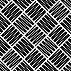 Small black striped squares and rhombuses isolated on a white background. Monochrome geometric tiled seamless pattern. Vector simple flat graphic illustration. Texture.