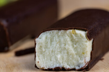 sweet green cottage cheese with kiwi flavor in chocolate glaze