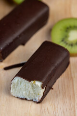 sweet green cottage cheese with kiwi flavor in chocolate glaze
