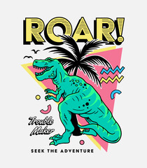 Hand-drawn 90s-style vector dinosaur illustration. For t-shirt prints, posters, and other uses.